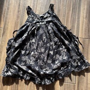 Free People Black and Cream Floral Top